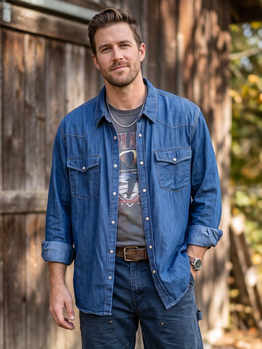 Distillery Denim Pearl Snap Western Shirt Coastal Cowgirl Cabincore Workwear